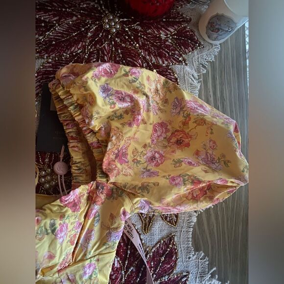House of CB Maxi Dress Sz XS Yellow Floral Felizia Butter Print Puff Selene NEW - Picture 10 of 16